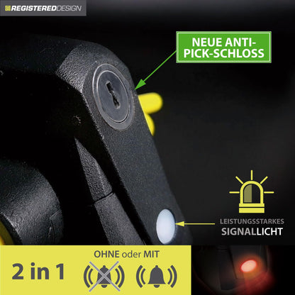 Artago 870 Lenkradkralle 2in1 mit Alarm, 120 dB und LED
