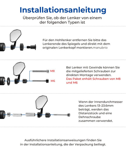 KEMIMOTO Lenkerendenspiegel Motorrad E-geprüft 360° 22mm 2 Stück
