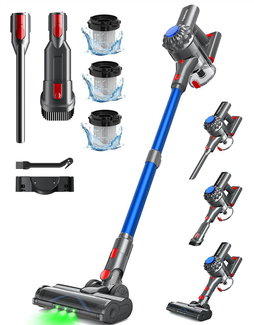 Ivormentico Akku-Staubsauger kabellos 40 KPA 450 W, grüne LED, Blau, Stabstaubsauger für Böden und Tierhaare