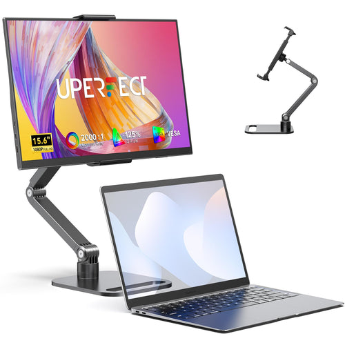 UPERFECT Tragbarer Monitor 15,6 Zoll FHD IPS mit klappbarem Ständer, mattes Display, integrierter Standfuss