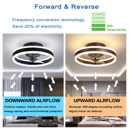 OMGPFR LED Deckenventilator mit Licht, dimmbar, schwarz, 40 cm