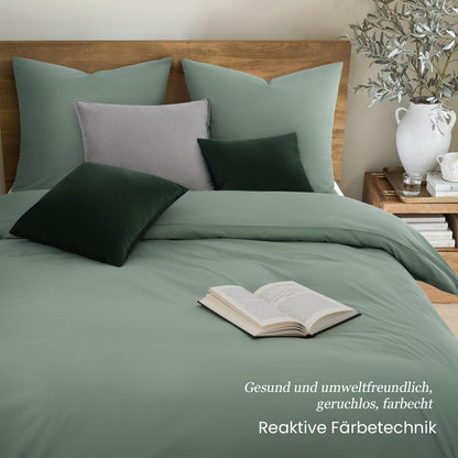 Duvetnova Bettwäsche-Set Salbeigrün 135x200 cm, Baumwolle, 4-teilig