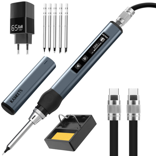 KAIWEETS USB C Lötkolben Set - Einstellbar 65W Digital. Lötkolben mit Digitalanzeige, USB-C Anschluss. Zum Löten von Elektronik.