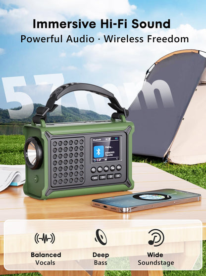 ROCAM CR1030DAB DAB+ Kurbelradio mit Bluetooth, Solar & 12000 mAh Akku