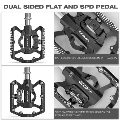 GEWAGE Klickpedale 2-in-1 SPD Plattformpedale 9/16 Zoll für MTB