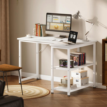 Coleshome Eckschreibtisch L-förmig mit Regal, 100x70 cm, weiss