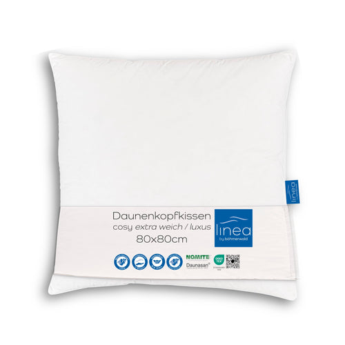 LINEA by böhmerwald cosy Daunen-Kopfkissen - extraweich 80x80. Weißes, quadratisches Kissen. Unterstützt Kopf und Nacken für erholsamen Schlaf.