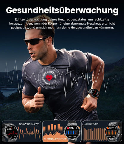 DREMAC FV6 Smartwatch Herren mit 1,85'' HD-Display und Taschenlampe