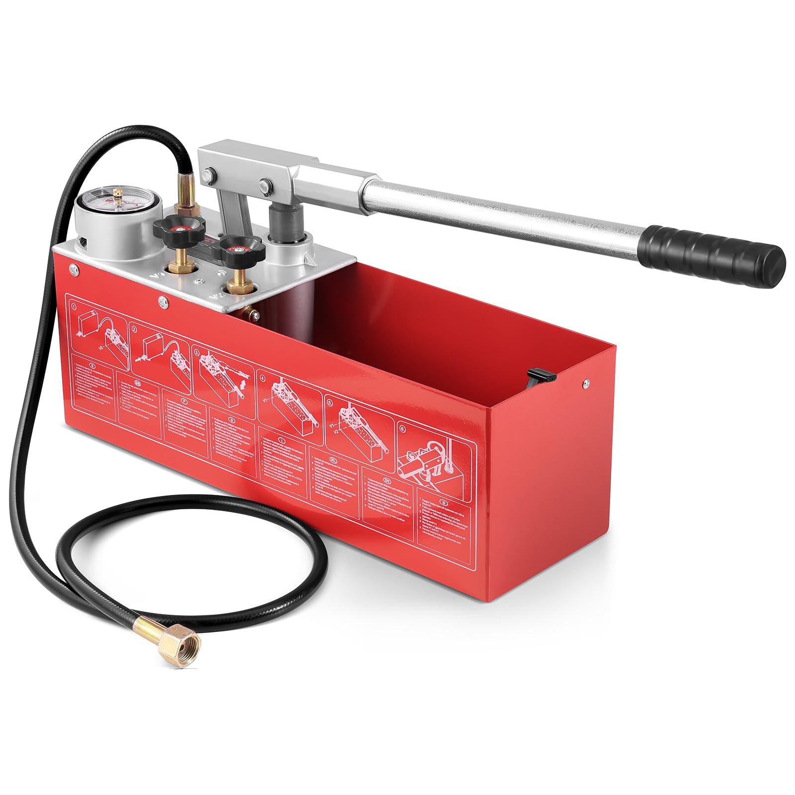 VEVOR Abdrückpumpe manuell hydraulisch 25 Bar - Doppelventil. Pumpe m. Manometer f. Druckprüfung bis 25 Bar.