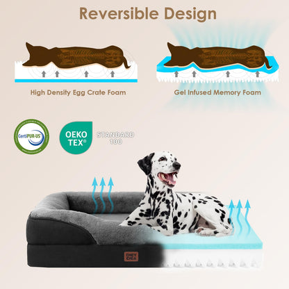 EHEYCIGA Orthopädisches Hundebett Gross, 106.5x76x18.5cm – Grau/Schwarz