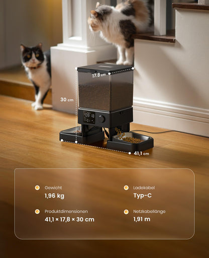 oneisall Futterautomat Katze 2 Näpfe, 5L mit Edelstahlschüssel