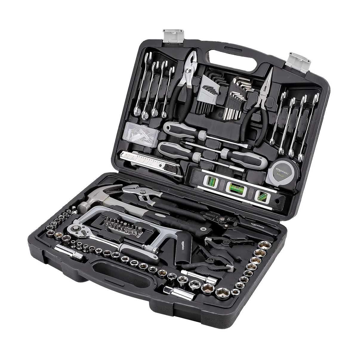 Amazon Basics Allgemeines Handwerkzeug-Set Haushalt – 173-teilig. Schwarz. Für Reparaturen, Montagen und Heimwerkeraufgaben.