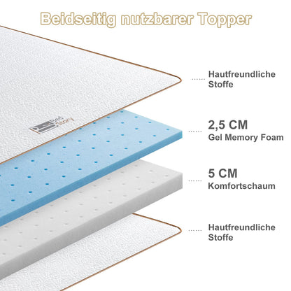 BedStory Gel Matratzentopper 180x200 cm, Härtegrade H2 & H3, 7,5 cm