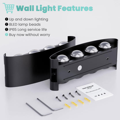 Lureshine LED Wandleuchte Up & Down 8W 3000K IP65 Schwarz 2er-Set