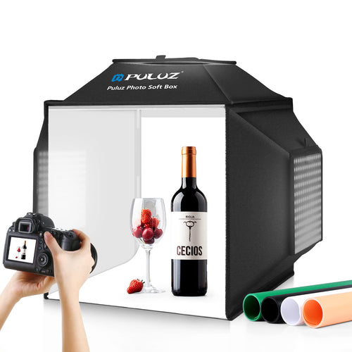 PULUZ Upgrade Fotozelt 40cm – Professionell 480 LED: Weißes Studiozelt für schattenfreie Produktfotografie durch diffuses Licht.