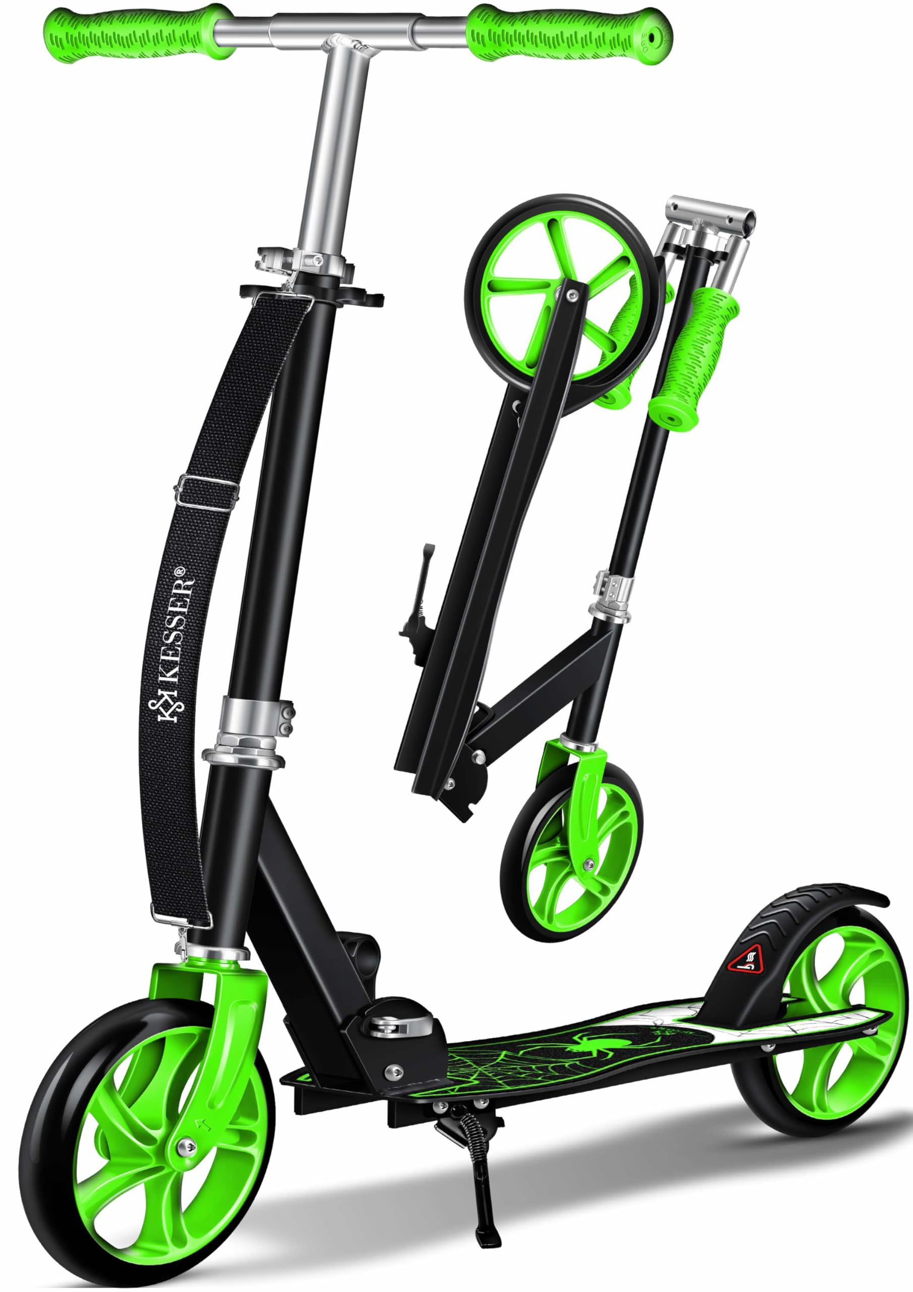 KESSER® Spider Kickscooter Klappbar Höhenverstellbar - Grün. Grüner Tretroller zur flexiblen Nutzung, klappbar und höhenverstellbar.