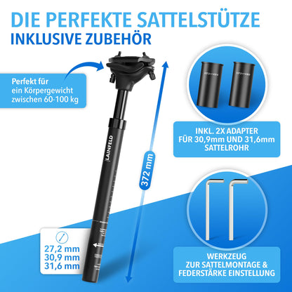 LAINFELD Gefederte Sattelstütze 27,2/30,9/31,6 mm mit Werkzeug