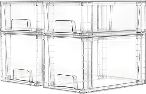 Vtopmart Aufbewahrungsschubladen 4er-Set aus transparentem Acryl, stapelbar, mit Griffen