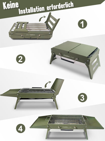 Charmline Holzkohlegrill klappbar, Campinggrill 39 x 27 cm, grün