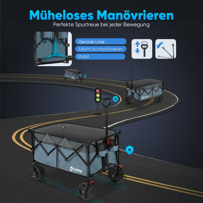 Sekey XXL Plus Bollerwagen faltbar mit Bremsen, 200 l, Blau-Grau