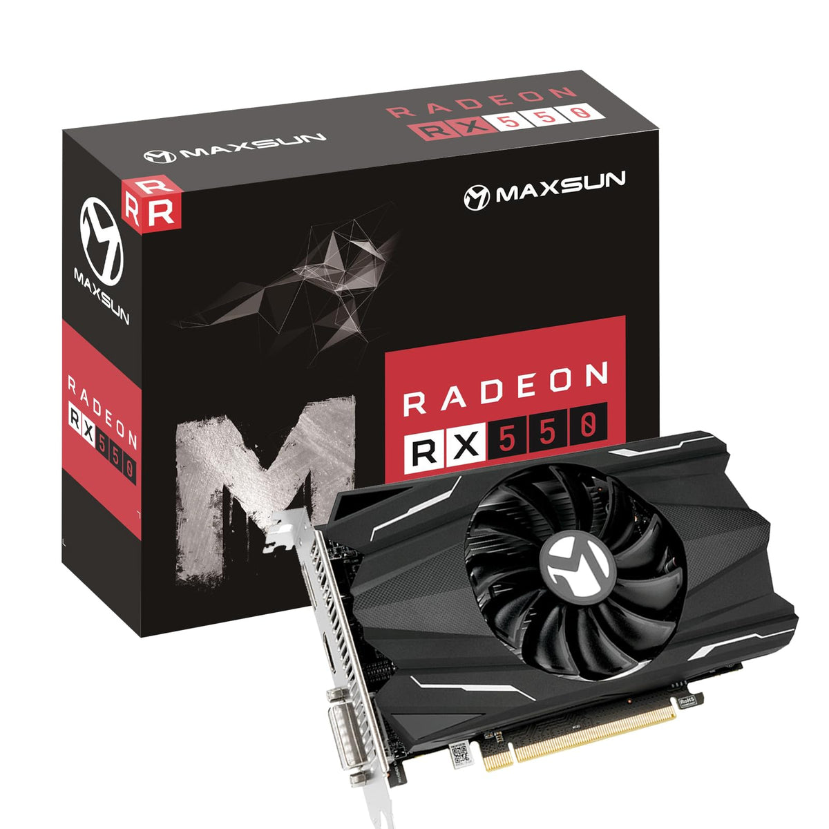maxsun AMD Radeon RX 550 Gaming Grafikkarte - 4GB GDDR5 ITX. Kompakte schwarze Platine mit Lüfter zum Rendern anspruchsvoller Grafiken für Spiele.