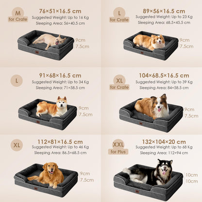 EHEYCIGA Orthopädisches Hundebett Memory Foam – Gross, 91x68cm Dunkelgrau
