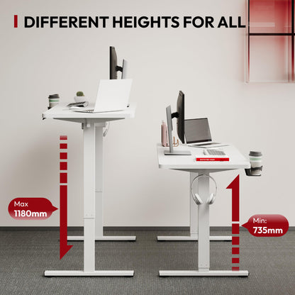 SANODESK Höhenverstellbarer Schreibtisch Elektrisch 110x54 cm weiss