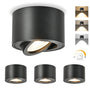 GeyouLux LED Aufbauspot dimmbar, 3CCT Deckenspot schwarz, 4 Stück – rund, Aluminium, schwenkbarer Frontring