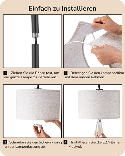 EDISHINE Bogenlampe Stehlampe, 160 cm, Leinenschirm, E27 LED, schwarz