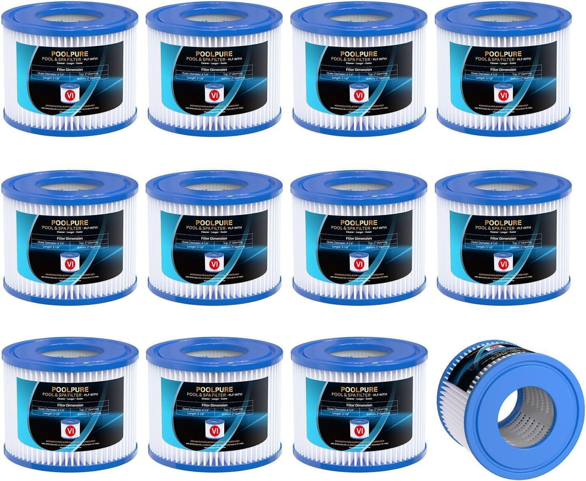 POOLPURE Filterkartusche Typ VI, ersetzt Coleman SaluSpa 90352E, 12er – zylindrische Filterpatrone aus trilobalem Gewebe