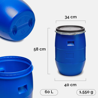 Garronda Weithalsfass 60 Liter HDPE Regenfass blau GD-0078