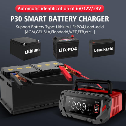 HTRC 30A Batterieladegerät 6V/12V/24V für Auto Motorrad