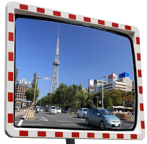 Profi Sicherheitsspiegel Konvex 40x60 cm – Reflektoren. Konvexer, rechteckiger Spiegel mit Reflektoren zur Sichtverbesserung an unübersichtlichen Stellen.