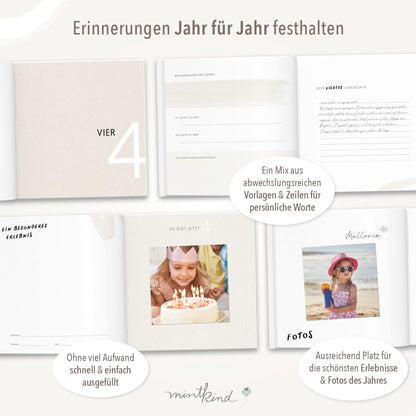 mintkind Erinnerungsbuch Kindheit Salbei – Leinenalbum 0 bis 18 Jahre