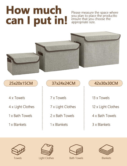 Bagnizer Aufbewahrungsbox mit Deckel, 3er Set, faltbar, Weiss & Beige