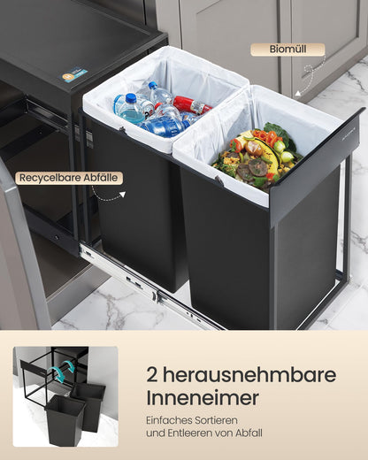 SONGMICS Mülltrennsystem für Unterschrank, 2 x 20 L, ausziehbar