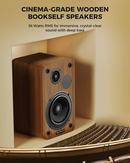 MEVOSTO Aktive Bluetooth Regallautsprecher - Holzoptik