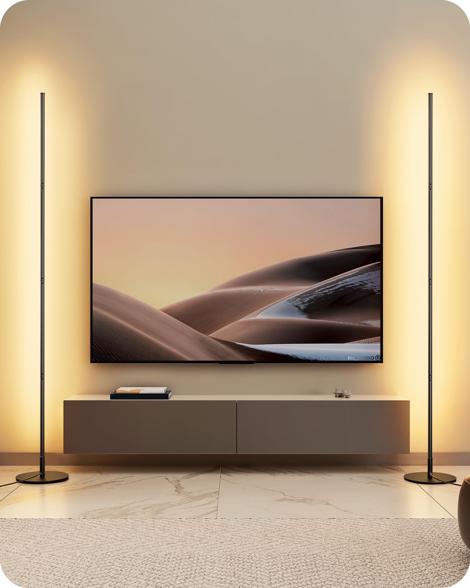 EDISHINE LED Stehlampe dimmbar, höhenverstellbar – 2er-Set schwarz. Zwei schwarze Stehleuchten für dimmbare Raumbeleuchtung.