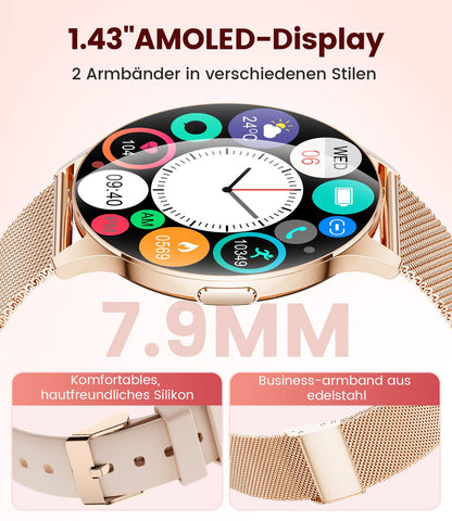 LIGE FV21 Smartwatch Damen mit AMOLED-Display, Roségold
