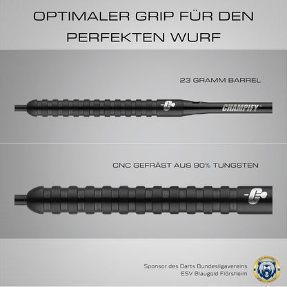Champify Blackbird Steeldarts Set 23g 90% Tungsten mit Darttasche
