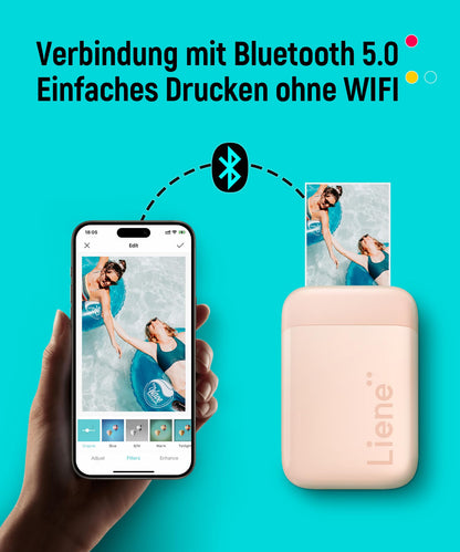 Liene Pearl K100 Mini-Fotodrucker mit ZINK, Bluetooth 5.0, Rosa