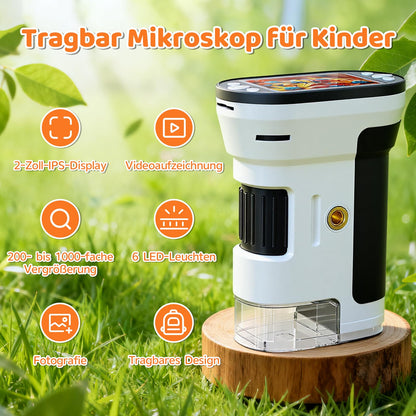 Wothfav Digitales Kindermikroskop 1000x mit IPS-Display und LED