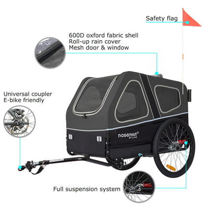Doggyhut S-Line XL Hundeanhänger Buggy gefedert - Grau/Schwarz
