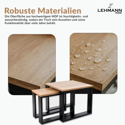 LEHMANN Couchtisch 2er Set LHOTS, Beistelltisch aus Holz, schwarz