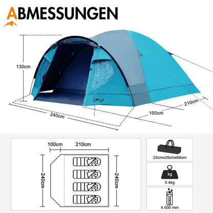 PORTAL Blackout Kuppelzelt für 3–4 Personen mit Vorzelt, wasserdicht