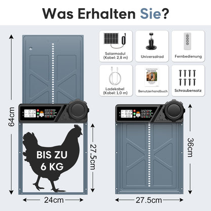 CHAMUTY Automatische Hühnerklappe Solar mit Timer und Fernbedienung