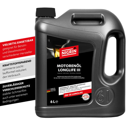NIGRIN Motorenöl 5W-30 LongLife III, HC-Synthese, 6 Liter