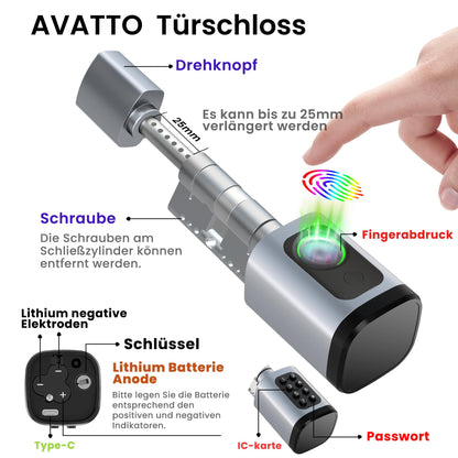 AVATTO Smart Türschloss Fingerabdruck, elektronischer Schliesszylinder