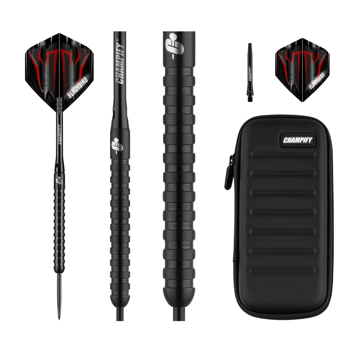 Champify Blackbird Steeldarts Set 23g 90% Tungsten mit Darttasche, schwarz