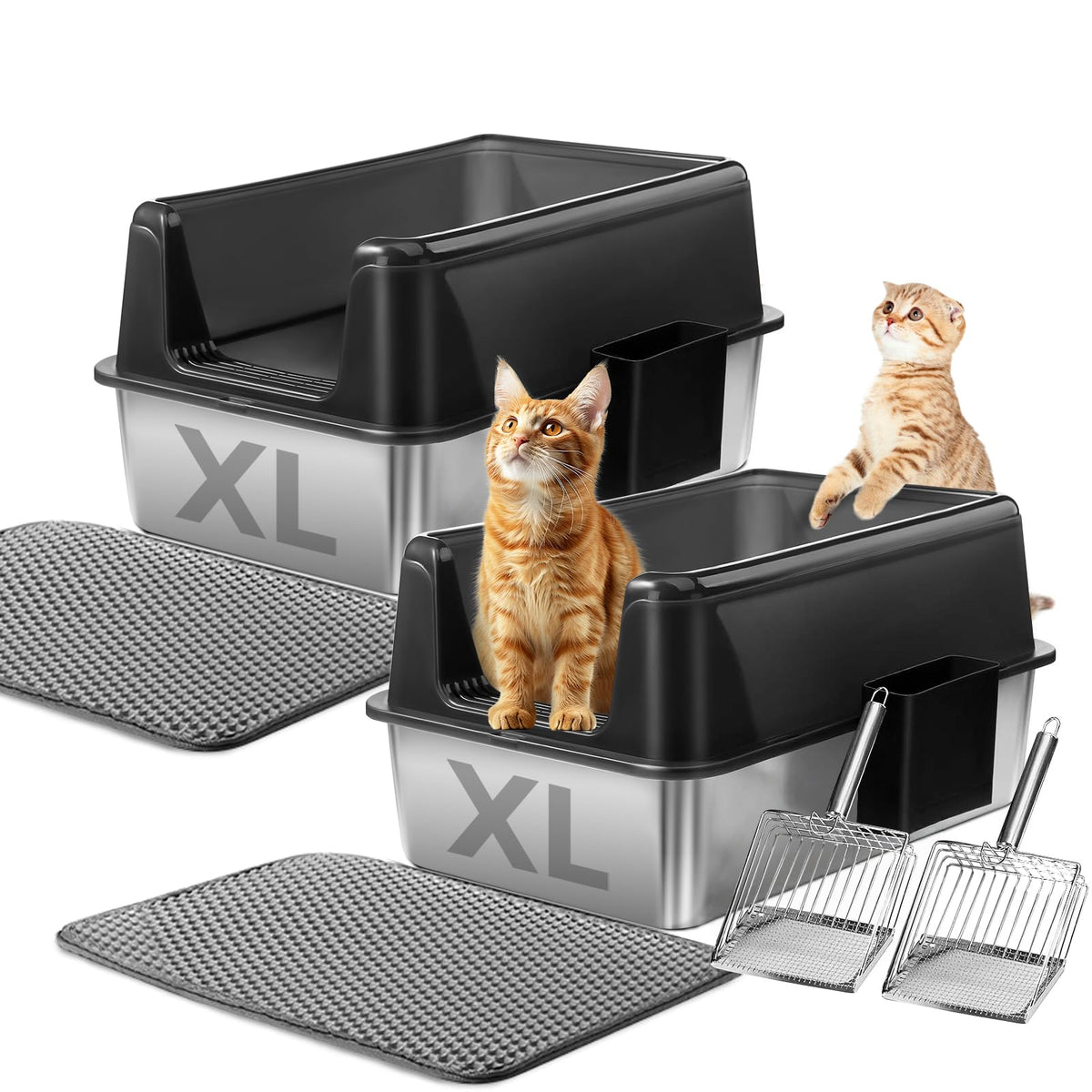 Marchul Katzentoilette Edelstahl geschlossen mit Schublade und Matte für Wohnungskatzen